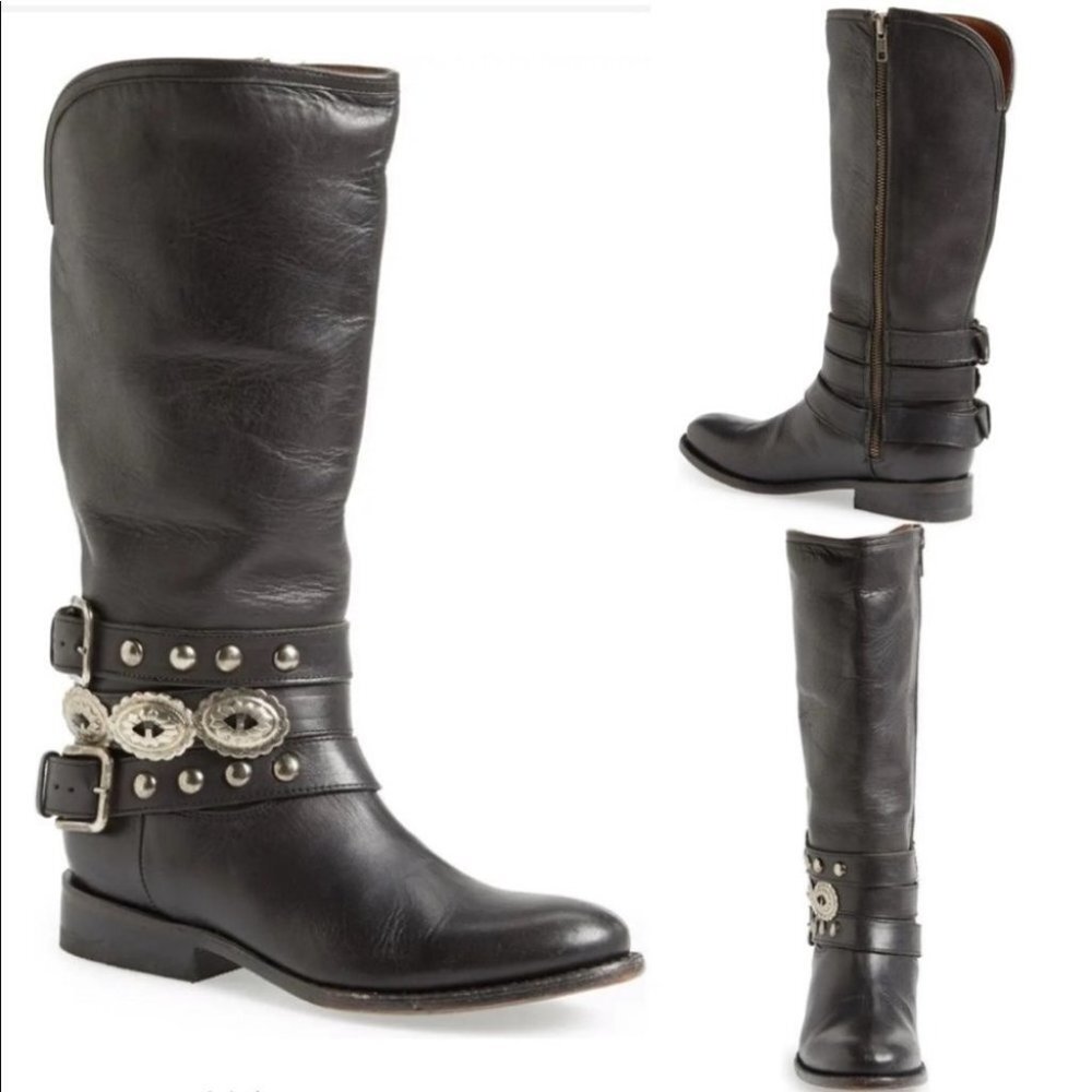 Black Studded Leather Riding Boots